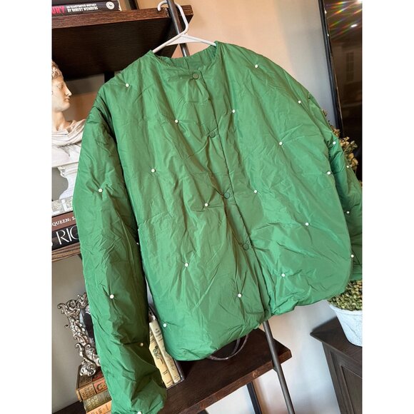 SLEEPER Puffer Jacket With Pearl Details Green Womens Size Small Medium - Picture 7 of 11